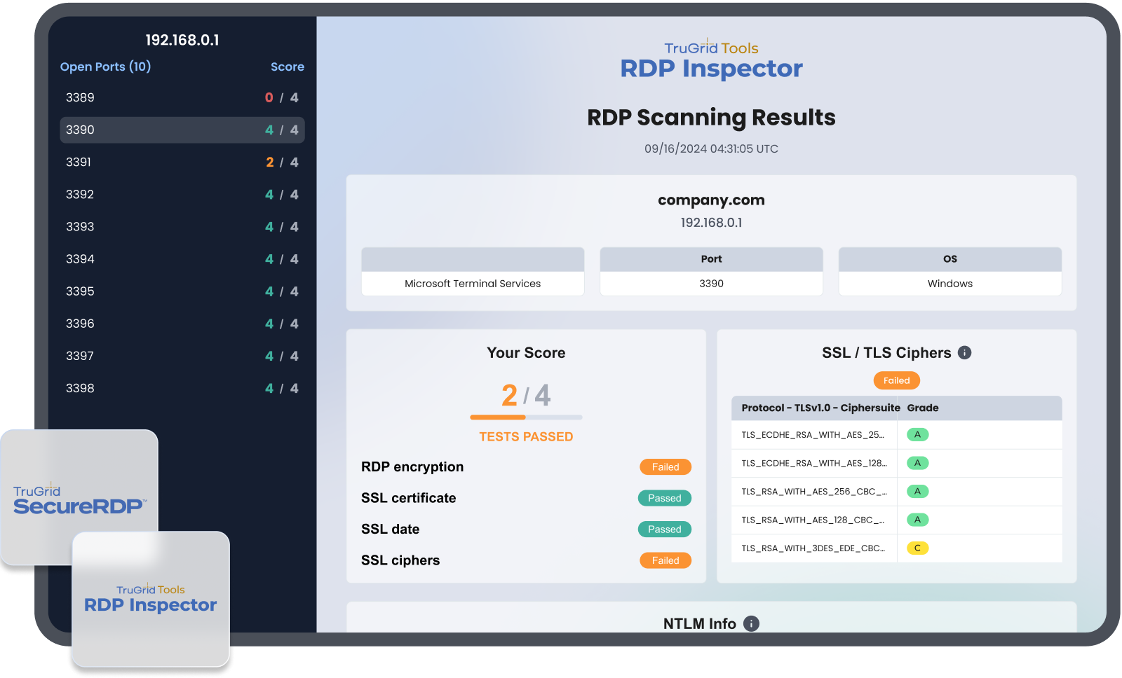TruGrid Tools - RDP Inspector results example